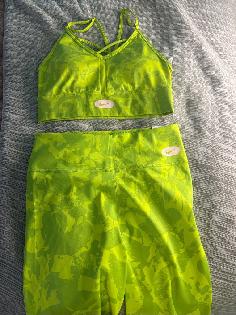 Nike Neon Lime Strappy Sports Bra and High-Waist Leggings
